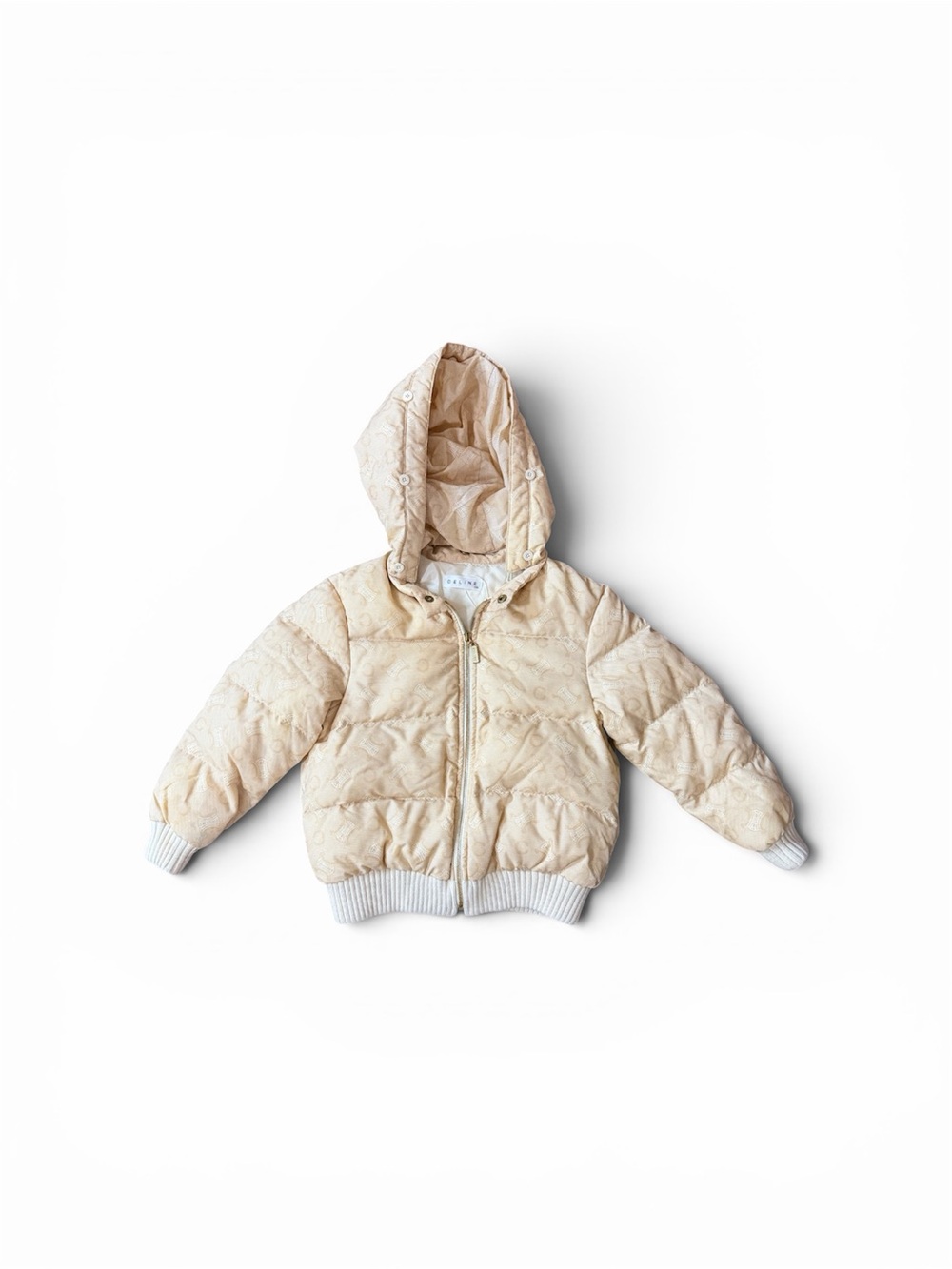 Celine Kids Hooded Puffer Jacket in Cream